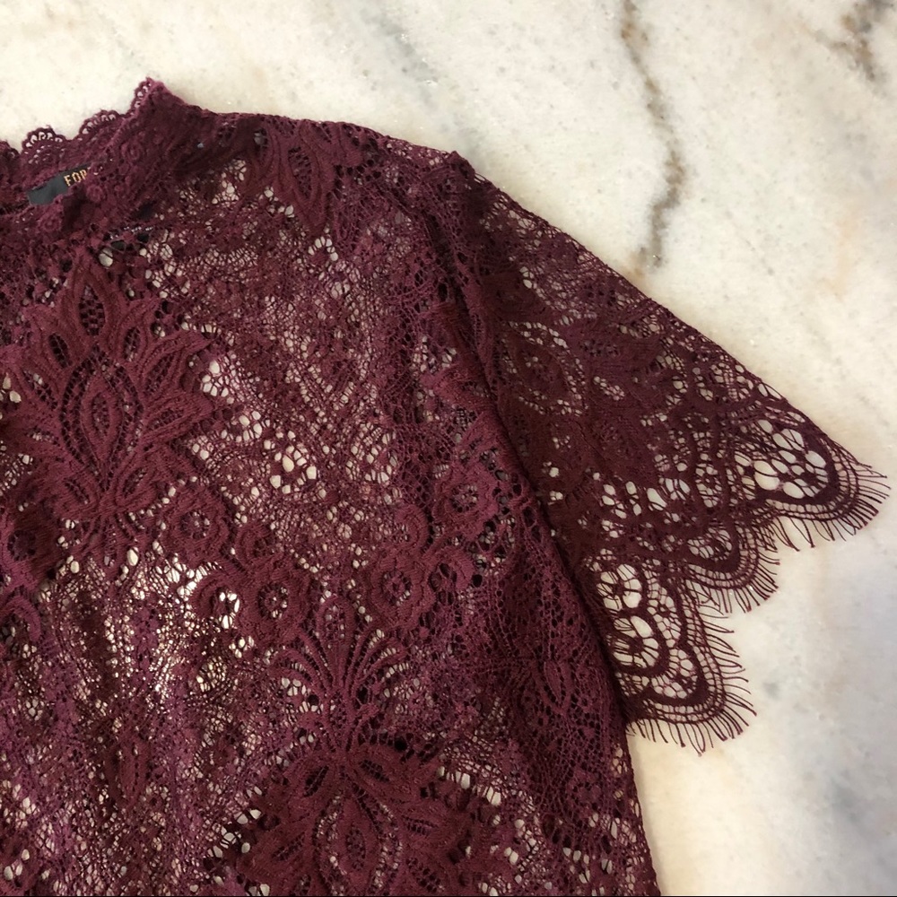 Lace Crop Shirt Maroon Colour Forever 21 - Picture 6 of 10